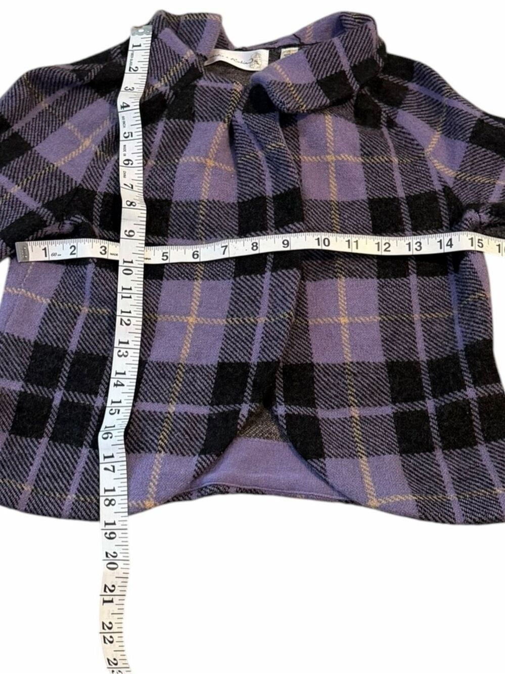CHARLIE & ROBIN Anthropologie Purple Black Plaid Wool Cropped Jacket Small - Picture 6 of 6